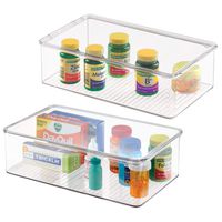 mDesign Stackable Plastic Storage Bin Box with Hinged Lid - Organizer for Vitamins, Supplements, Serums, Essential Oils, Medicine Pill Bottles, Adhesive Bandages, First Aid Supplies - 2 Pack - Clear