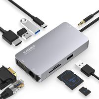 USB C Hub, Hagibis 10 in 1 Type-C Hub with Gigabit Ethernet Port, USB C to 3 USB 3.0 Ports, 4K HDMI, VGA, SD/TF Card Reader, Type-C PD Charging and AUX Port for MacBook Pro and Other Type-C Laptop