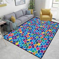 YucouHome Modern Fruit Extra Large Area Rug, Vivid Rainbow Colored Mosaic Design Shapes in Blue Yellow Green Orange Red Artwork, Fashionable High Class Living Dinning Room(3'x 8') Multicolor