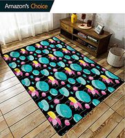Lotus Over Sized Area Rug Kids Girl, Sketch Style Flowers Pattern Printing Carpet, Fashionable High Class Living Dinning Room (8'x 10')