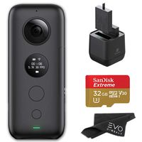 Insta360 ONE X 360 Camera with 5.7K 4K 3K Video and 18MP Photos - Bundle Includes Extra Battery, Dual Charging Station & 32GB SanDisk Extreme microSDHC (4 Items)