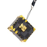 Airpods Pro Case with Wristband,MeiQing Leather Trunk Pattern Charging Protective Case Cover for AirPod Pro / 3 Generation Earphones Accessories (black)