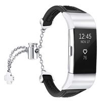 fastgo Compatible with Fitbit Charge 2 Bands, Slim Breathable Lightweight Replacement Leather Wristband Bracelet Sport Straps Compatible with Charge 2 HR Band for Women (Black)