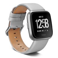 Valdeal for Fitbit Versa Bands, Soft Leather Replacement Versa/Versa 2 Band Strap with Frame Case for Man Woman (Gray)