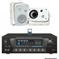 Pyle Stereo Receiver and Marine Speaker Package - PT270AIU 600 Watts Stero Receiver AM-FM Tuner, USB/SD, Ipod Docking Station & Subwoofer Control - PDWR30W 3.5'' Indoor/Outdoor Waterproof On-Wall Speakers (White) (Pair)
