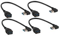 Dreokee Short USB Extension Cable, USB 3.0 Cable 9 inch 90 Degree Right Angle Male to Female Super Speed Cord Pack of 4