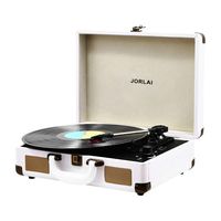 Vinyl Record Player, JORLAI 3-Speed Turntable Record Players Suitcase with Stereo Speaker/ Rechargable Battery/ Vinyl-to-MP3 Recording/ Headphone Jack/ Aux Input/ RCA Line Out - White