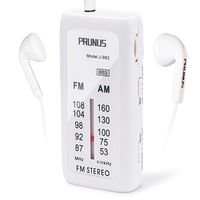RUNUS J-982 Mini Portable FM/AM Pocket Radio with Headphones, Personal Stereo Transistor Radio with Enhanced Bass, Operated by AAA Batteries for Walking,Jogging and Camping(White)