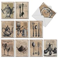 The Best Card Company - 10 Blank Food Note Cards Boxed (4 x 5.12 Inch) - All Occasion Assortment, Bulk Set - Timeless Tabletop M4191OCB-B1x10