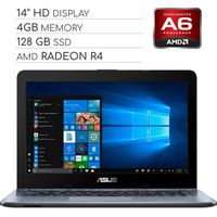 ASUS Vivobook 2019 Premium 14 HD Non-Touch Laptop Notebook Computer, 2-Core AMD A6 2.6GHz, 4GB DDR4 RAM, 128GB SSD, No DVD, Wi-Fi|Bluetooth|Webcam|HDMI|VGA, Windows 10