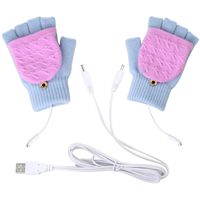 Unisex USB Heated Gloves, Winter Full & Half Fingers Warmer Laptop Gloves Mittens for Women Men Girls Boys- Best Winter Gift Choice (Light Blue + Pink)