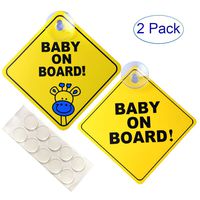 FINENIC Baby on Board Sign for Cars, Warning Sticker Notice Board with Suction Cups and Nano Stick (2PCS)