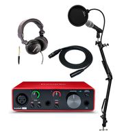 Focusrite Scarlett Solo 3rd Gen USB Audio Interface Bundle with Microphone, Knox Studio Stand, Pop Filter and Headphones and XLR Cable (6 Items)