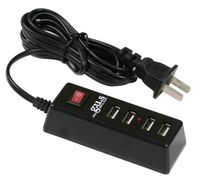 G.U.S. Essential 4-Port USB Power Strip with Extra Long Power Cord (70"). Standard Type-A Plug, Black