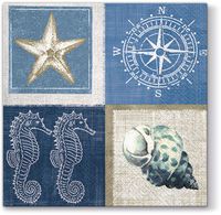 Paper Luncheon Napkins 40pcs Blue Sea Life, Seahorse, Wind Rose, Star Fish
