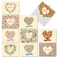 The Best Card Company, Heartfelt Thanks - 10 Assorted Gratitude Cards (4 x 5.12 Inch) - Flower Thank You Note Cards for Women M6578TYG