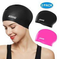aegend Swim Caps for Long Hair (2 Pack), Black Pink