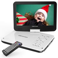 DBPOWER 12" Portable DVD Player with 5-Hour Rechargeable Battery, 10" Swivel Display Screen, SD Card Slot and USB Port, with 1.8 Meter Car Charger and Power Adaptor, Region Free-White