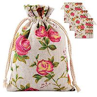 30 Pack Roses Pattern Double Drawstring Linen Bags Burlap Bags with Drawstring Gift Bags Jewelry Pouch for Wedding Party and DIY Craft 3.9 by 5.3 Inches (Roses Pattern Bags)