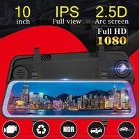 Luixxuer Upgrade Version Dash Cam 1080P FHD DVR Full View 10 Inch Touch Screen Rear View Mirror Video Recorder Backup Camera Dual Lens