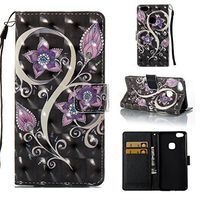 EC-touch Simple Beautiful Colorful Flower [Magnetic] Style PU Leather Case Wallet Flip Stand [Flap Closure] Cover for Huawei,Sony,LG (Huawei P10 lite, Purple-Flower)