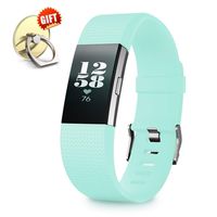 IYOU Compatible for Fitbit Charge 2 Replacement Bands, Classic Edition Adjustable Silicone Sport Wristbands Fitbit Charge 2 Bands for Women and Men, Teal, Small,【Gift】 1X Finger Ring Stand