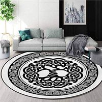RUGSMAT Celtic Modern Machine Washable Round Bath Mat,Native Celtic Tree of Life Figure Ireland Early Renaissance Artsy Modern Design Non-Slip Soft Floor Mat Home Decor,Round-59 Inch