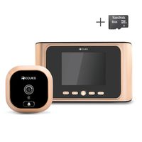 Greeter Digital Door Viewer & Doorbell - LCD Security Camera Monitor 165° Wide Angle Lens - Video Record Photo Shooting - No APP - No Motion Sensor - Peephole Needed (Gold Earth)