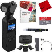 DJI Osmo Pocket Handheld 3 Axis Gimbal Stabilizer Camera Attachable to Smartphone, Android, iPhone Filmaker Bundle with Hard Travel Case,Sandisk Ultra 32GB High Speed Micro SD Card + Corel Pro X9
