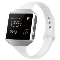 AKALE Sport Bands Compatible with Fitbit Blaze, Slim Replacement Narrow Silicone Strap Wristband with Metal Frame Compatible for Fitbit Blaze Smart Fitness Watch-White-Small-B