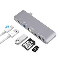 USB Type C Hub Adapter, Yuanj 5 in 1 Multi-Port USB 3.0 Type-C Adapter with 1 USB 3.0 Port, 1 USB 2.0 Port, SD/Micro Card Reader and USBC Charging Port, Type-C USB for MacBook Pro and More - Aluminum