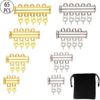 Layered Necklaces Clasp Jolbndcv Gold and Silver 4 Sizes Multi Necklace Spacer Slide Magnetic Tube Lock with Velvet Bag 65 Pieces
