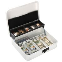 Metal Cantilever Cash Box with Combination Lock, Decaller Large Lock Money Box - 5 Compartments with Cover & 4 Spring-Loaded Clips for Bills, White, 11 4/5" x 9 2/5" x 3 1/2", QH3010L