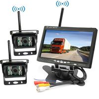 Wireless Vehicle Backup Camera Kit 12V/24V,2 x 18 LED IR Night Vision Waterproof Rear View Camera + 7" Car LCD Monitor for RV Truck Trailer Bus Parking Assistance System Without Grid Line