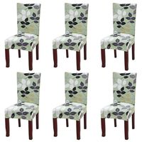 Fuloon 6 Pack Super Fit Stretch Removable Washable Short Dining Chair Protector Cover Seat Slipcover for Hotel,Dining Room,Ceremony,Banquet Wedding Party (Green Leaves)