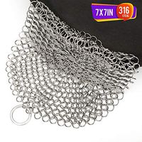 Laukingdom Cast Iron Cleaner - Cast Iron Skillet Cleaning Tool 7 Inch Cast Iron Pan Chain Mail Scrubber 316L Stainless Steel Cast Iron Grill Pan(Round)