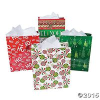 Fun Express - Jumbo Christmas Gift Bag Asst for Christmas - Party Supplies - Bags - Paper Gift W & Handles - Christmas - 12 Pieces