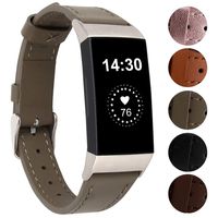 for Fitbit Charge 3 Bands - VOMA Genuine Leather Adjustable Replacement Sport Bands Wristbands Straps for Fitbit Charge 3 and Charge 3 SE Women Men Small Large Gray