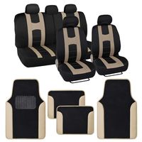 BDK Combo Sport Accent Car Seat Covers (2 Front 1 Bench) Auto Carpet Floor Mats (4 Set) with Heavy Protection Sleek Graphic Two Tone Fresh Design All Protective - Beige Accent