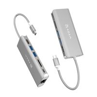 USB Type C Hub Ethernet and HDMI Adapter, with SD Card Reader, Power Charging, 2 Type A Port Compatible for Mac and Windows - Multi Use Docking Station Dongle by Adam Elements - Silver