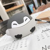 UR Sunshine AirPods Pro Case, Super Cute Creative Lovely Sitting Happy Stretching Grey Baby Penguin AirPods Case, Soft Silicone Cover Earphone Protection Skin for AirPods Pro/3 +Hook
