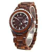 BEWELL Wooden Watch With Calendar Waterproof Quartz Movement Round Dial Light Weight Retro Fashion Rosewood Watch for Lady (Red sandalwood, Woman)