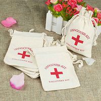 vLoveLife 50pcs Wedding Party Favor Bags 4x6 inch RED GLITTER CROSS Bachelorette Hangover Kit Bags Recovery Kit Bags Survival Kit Bags Cotton Muslin Drawstring Bag