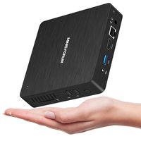 Mini PC Fanless Intel Atom Quad Core CPU 4GB DDR/64GB eMMC Mini Desktop Computer Windows 10 Pro HDMI and VGA Port 2.4/5.8G WiFi BT4.1 USB3.0 Wake on LAN PXE Boot Auto Power On Mounting Bracket