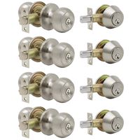 4 Set of Entry Door Knob and Single Cylinder Deadbolt Project Pack, Door Lockset for Home Entry Doors, Bedroom, Storeroom, Keyed Alike, Satin Nickel