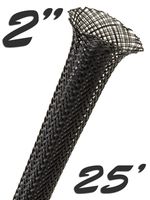 Electriduct 2" Black PET Expandable Braided Sleeving Cable Mesh Flexible Wire Sleeve - 25 Feet