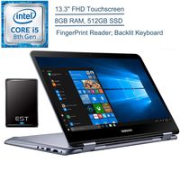 2020 Samsung Notebook 7 Spin 2-in-1 13.3" FHD Touchscreen Laptop Computer, 8th Gen Intel Quad-Core i5-8250U up to 3.4GHz, 8GB RAM, 512GB SSD, Fingerprint, Windows 10 + EST 500GB External Hard Drive