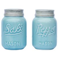 Vintage Mason Jar Salt & Pepper Shakers by Comfify - Adorable Decorative Mason Jar Décor for Vintage, Rustic, Shabby Chic - Sturdy Ceramic in Aqua Blue - 3.5 oz. Cap.