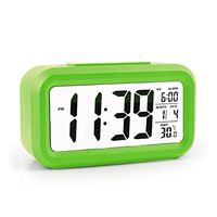 Flow.month Ambient Brightness Smart Backlight-Battery Operated/Long Battery Life Digital Alarm Clock, Snooze Function/Large Digit Display Alarm Clock for Heavy Sleepers/Bedroom/Kids/Travel-Green