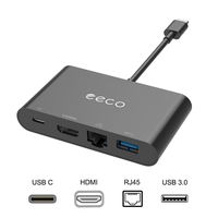 eeco USB-C Hub, Multiport Type C Adapter with USB 3.1 Port, 4K HDMI Output, Gigabit Ethernet Port and Type-C Power Delivery Port for MacBook, Chrombook Pixel, and More USB C Laptops